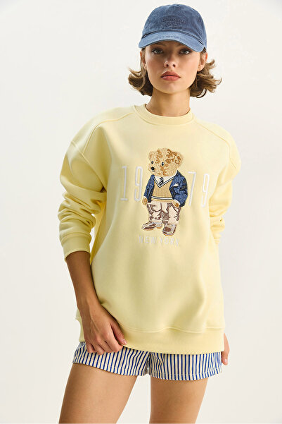 Bianco Lucci Kadın Bisiklet Yaka Teddy Nakış Detaylı Sweat 10417 60284066