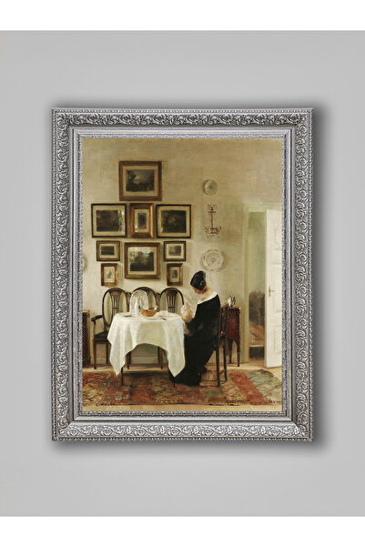 WoodyArts Tablou pentru femei și masă în interior – cadru gri antic