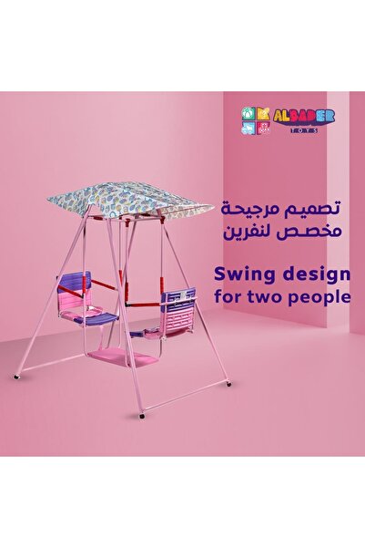 ALBADER Double-Seat Kids Swing with Canopy, Outdoor Swing for Children with Safety Belts, Foldable Swings