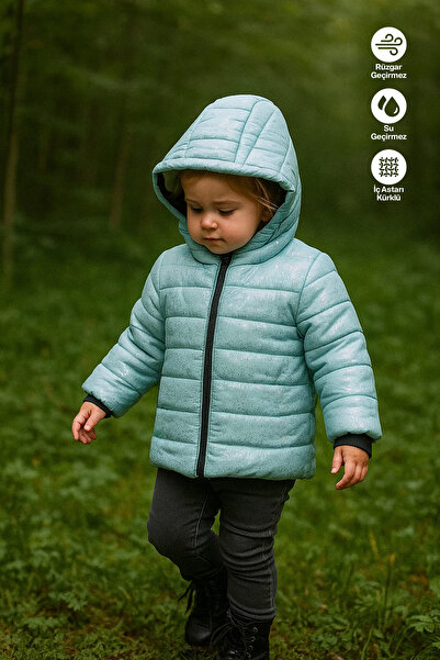 Merdia Palton pentru fete, cu glugă, cu sclipici strălucitor în exterior și blană în interior (rezistent la apă și vânt)