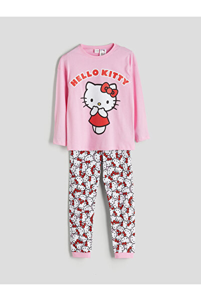 LC Waikiki Stilinizi Bize Bırakın | Bisiklet Yaka Hello Kitty Baskılı Kız Çocuk Pijama Takımı