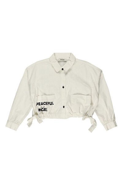 Panço Kız Ecru Dokuma Gömlek Yaka Gömlek