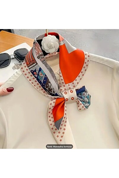 Dgt Luxury Geometric Printed, Decorative, Long Silk Satin Shawl Scarf 75X13