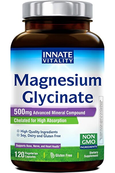 Innate Vitality Magnesium Glycinate 500mg - 70mg Elemental Magnesium, High Absorption, 120 Vegan Cap