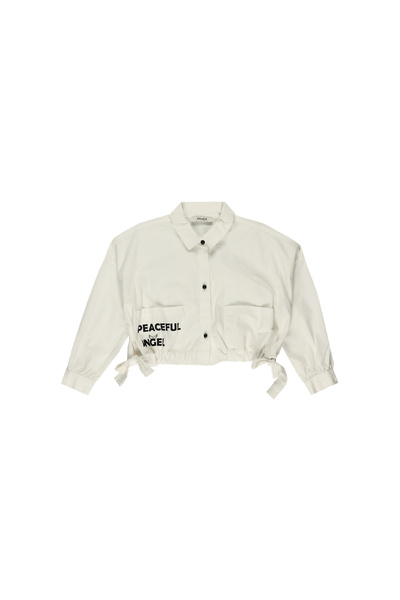 Panço Kız Ecru Dokuma Gömlek Yaka Gömlek