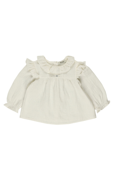 Panço Kız Ecru Dokuma Yuvarlak Yaka Gömlek