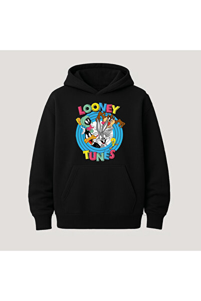 SVART WEAR Looney Tunes Baskılı Kanguru Cepli Pamuklu Kapüşonlu Uzun Kollu Ho...