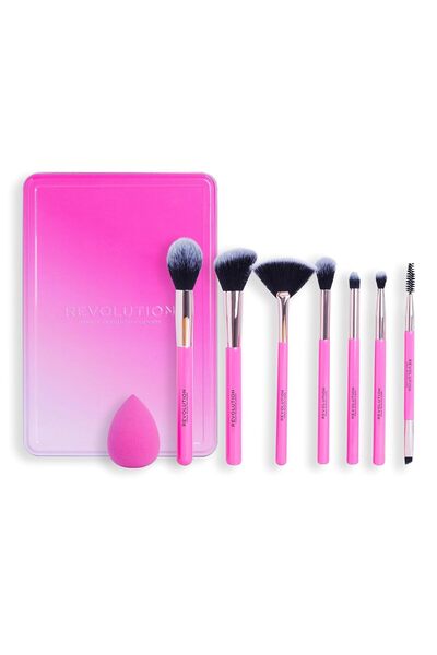 MAKEUP REVOLUTION The Brush Edit Gift Set - 7 Brushes for Eyes, Highlighter & Face, 1 Blending Spong