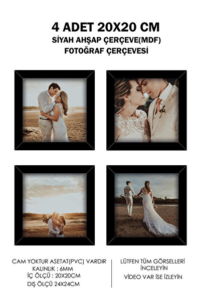 857 Tasarım 4 Adet 20x20 Ahşap (Mdf) Fotoğraf Çerçevesi