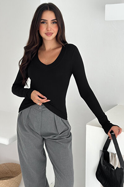 Noa Noa Γυναικεία μπλούζα με μακρυμάνικο λαιμόκοψη ελαστικό ύφασμα – Ευέλικτη & καθημερινή κομψότητα