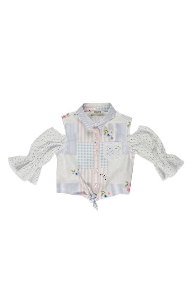 Panço Kız Beyaz Dokuma Gömlek Yaka Gömlek