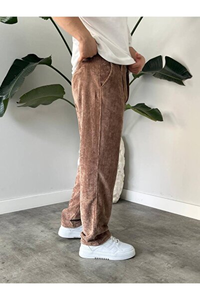 Gambocci Men's High Waist Baggy Corduroy Pants