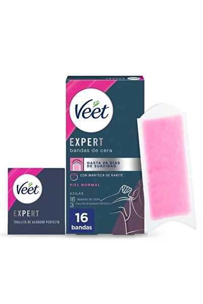 Veet Expert Cold Wax Strips for Underarm Hair Removal, with Shea Butter, 16 Strips