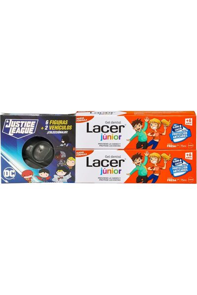 Lacer JUNIOR - Pack of 2 x 75ml Strawberry Gel Toothpaste with Batman Figurine, for Kids Aged 6+