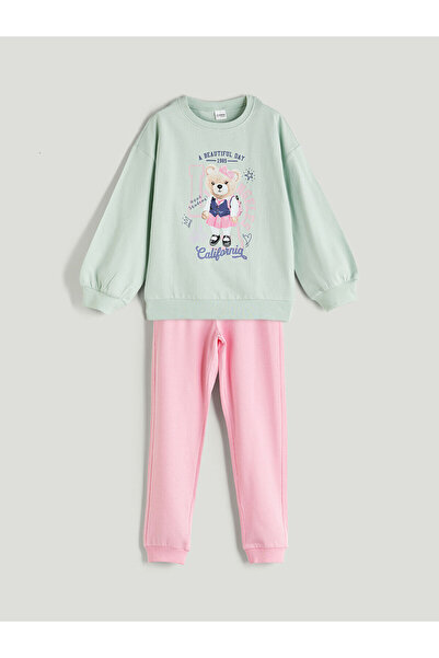 LC Waikiki LCW Kids Bisiklet Yaka California Baskılı Kız Çocuk Pijama Takımı (W5)