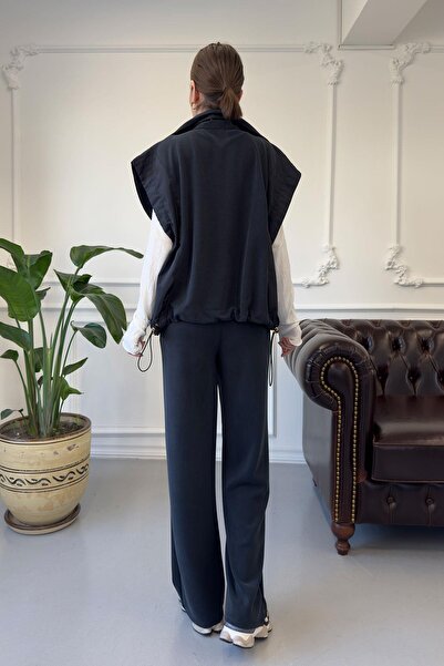 Marjinal Kadın Garnili Yelekli Fermuarlı Cepli Modal Takım