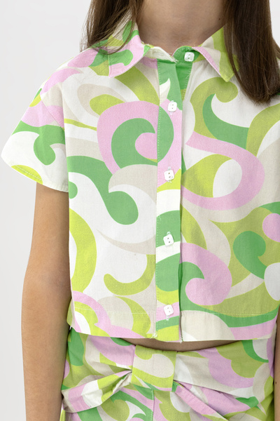 Panço Kız Yeşil Dokuma Gömlek Yaka Gömlek