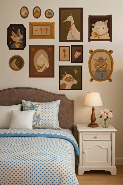 WALLHUMAN Nostaljik Hayvan Portreleri Duvar Sticker Seti, Çerçeve Görünümlü D...