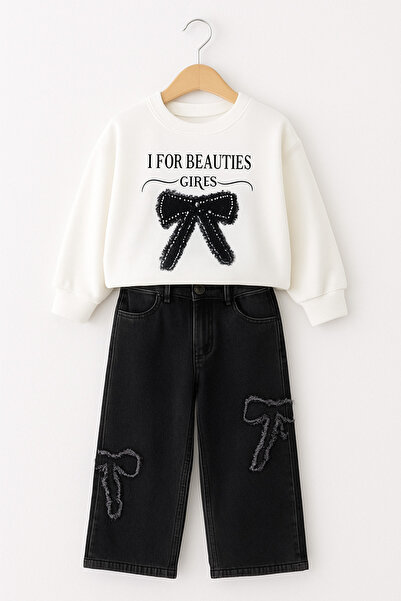 nazarbebe Σετ Φούτερ και Τζιν Παντελόνι για Κορίτσια – Μαύρο με τύπωμα , Με Φ...