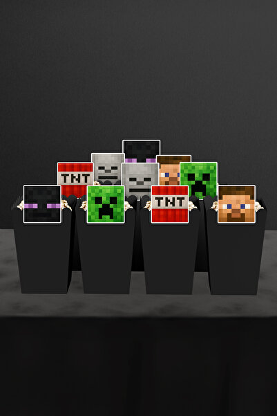 Hey Parti Minecraft Temalı 10'lu Mısır Kutusu (Creeper, Steve, TNT, Enderman ...
