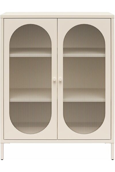 Generic خزانة السيد كيت لونا القصيرة ذات البابين مع زجاج مُزخرف، ورق البرشمان