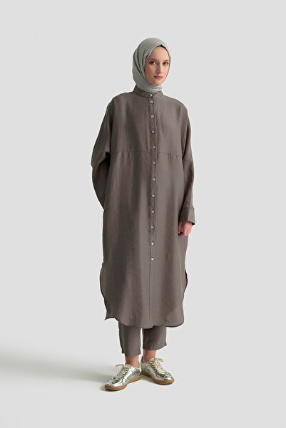 Armine TREND Double-Breasted Buttoned Relaxed Fit Trouser Suit Brown 25Yt669