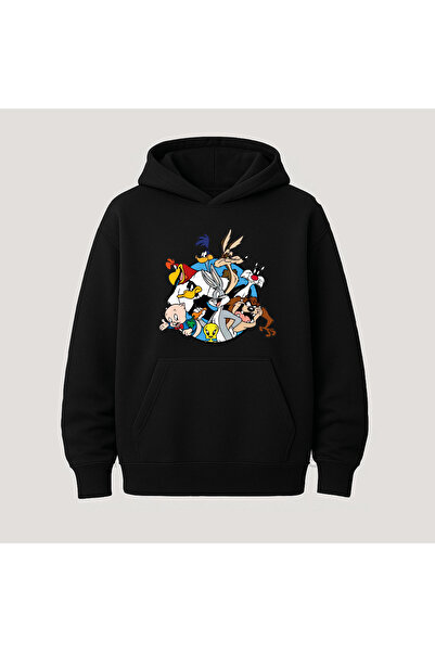 SVART WEAR Looney Tunes Baskılı Kanguru Cepli Pamuklu Kapüşonlu Uzun Kollu Ho...
