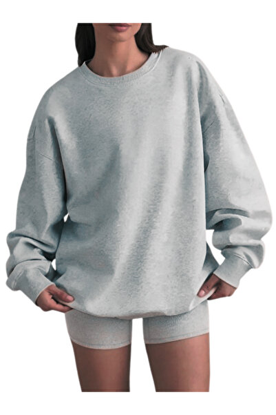 MOONBULL Hanorac moale din bumbac pieptănat, cu gât crewneck, cu 3 fire, de c...