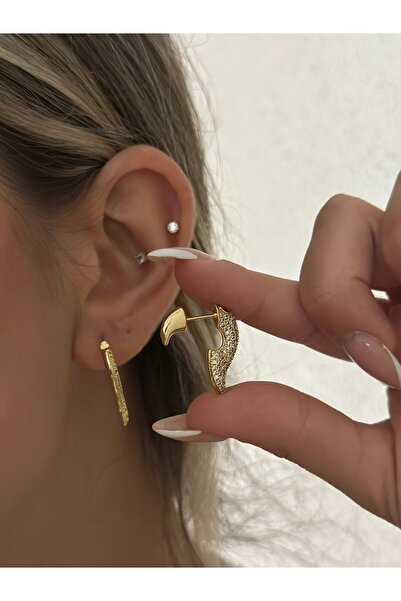 MyladyAccessoriess Tasarım Zirkon Taş Detay Minimal Küpe (Çelik)