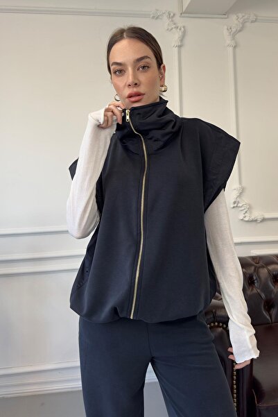 Marjinal Kadın Garnili Yelekli Fermuarlı Cepli Modal Takım