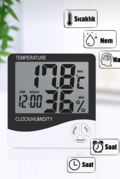 AKDAG HOME Dijital Termometre Sıcaklık Ve Nem Ölçer Masa Saati Alarm