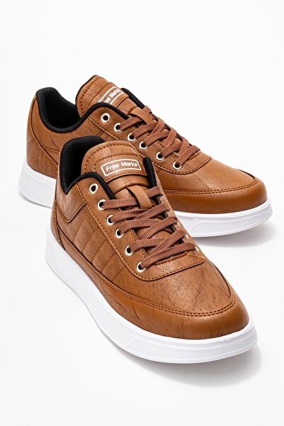 CCWAY AYAKKABI Men's Lace-Up Sneakers with Side Stitching; Taba White