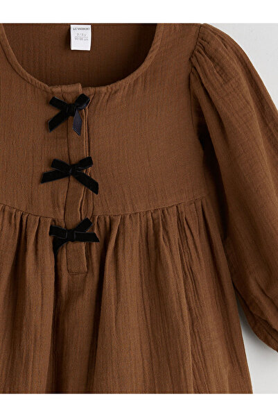 LC Waikiki Peak Yeni Sezon Bisiklet Yaka Fiyonk Detaylı Kız Çocuk Elbise