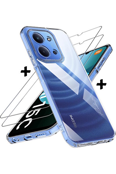 m.tk moveteck Xiaomi Redmi 15C Kılıf Kamera Çıkıntılı Korumalı Yumuşak Şeffaf Silikon + 9H Ekran Koruyucu Cam Set