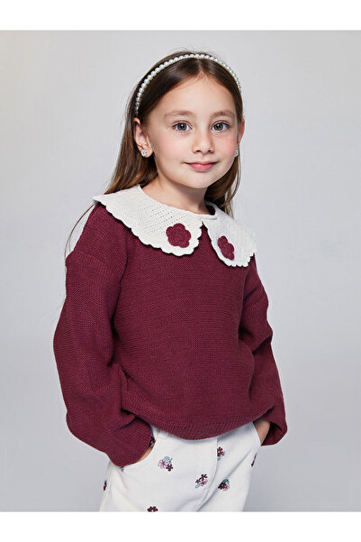 LC Waikiki Shining Store'dan Işıltılı Seçimler | Bebe Yaka Çiçekli Kız Çocuk Triko Kazak