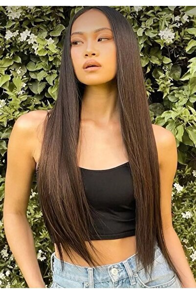 AKOLİFE Dark Brown Straight Balayage Half Moon Snap Clip Hairpiece Heat Resis...