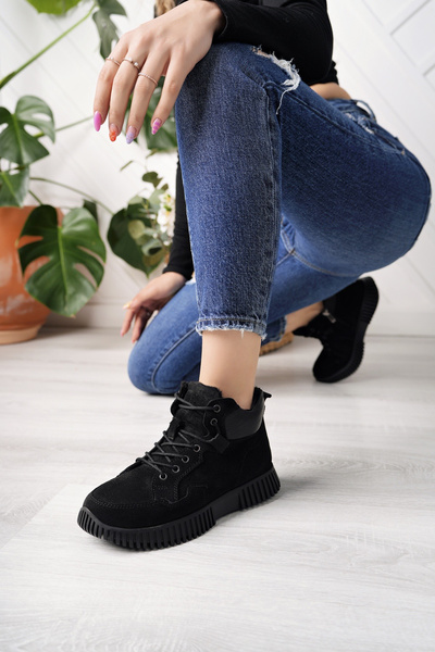 Deri Expres حذاء نوبوك نسائي أسود مقاوم للماء من الجلد الطبيعي