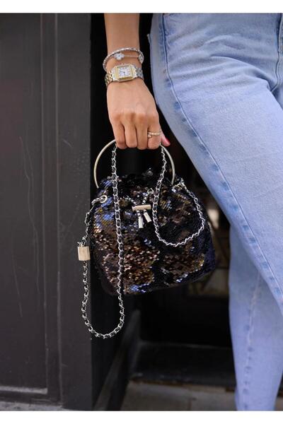 KRISTE BELL İthal Pul Payetli Halka Askılı Kadın Gece Çantası -27087-