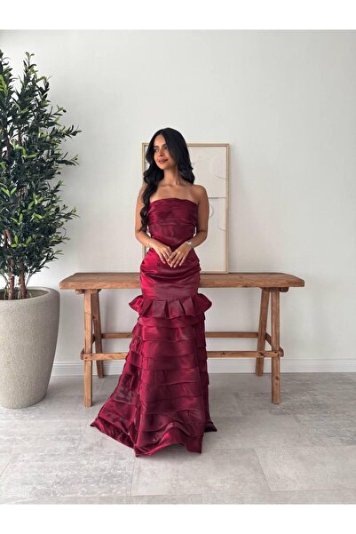 Generic Plain shiny layered evening dress