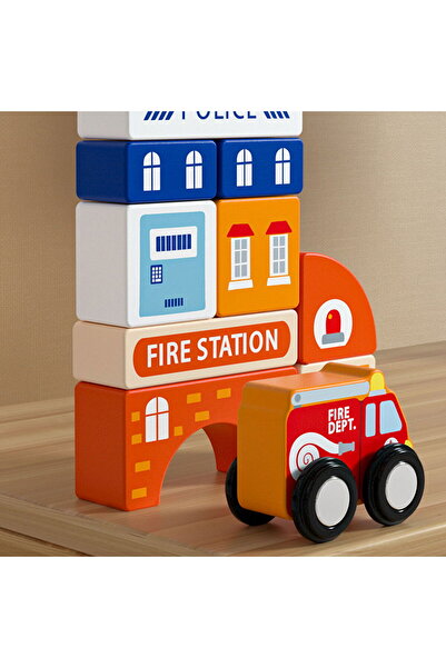 Picodino Wooden suitcase base circuit with electric train and City construction blocks