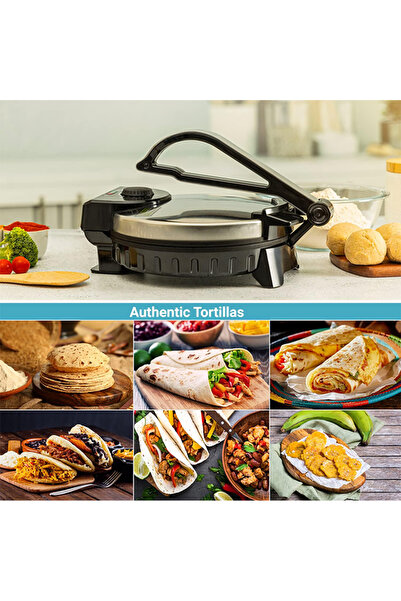 Geepas Electric Tortilla Maker GCM6125N with 1200W Power, Non-Stick Double Plates, Temperature Contr