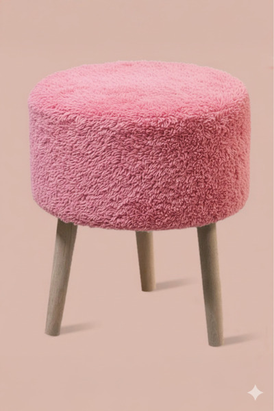 Niron 3 Ayaklı Mini Puf - Pembe Teddy Peluş Kumaşlı Mini Tabure