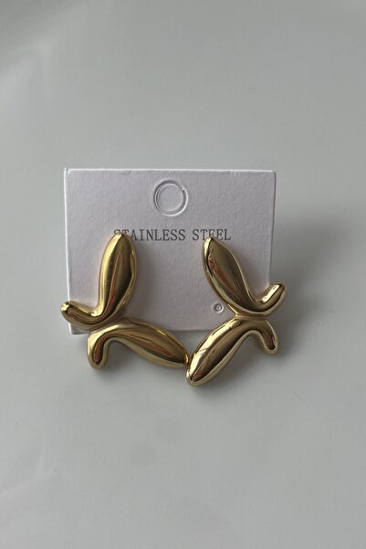 goccias Altın Rengi Soyut Formlu Kelebek Çelik Küpe