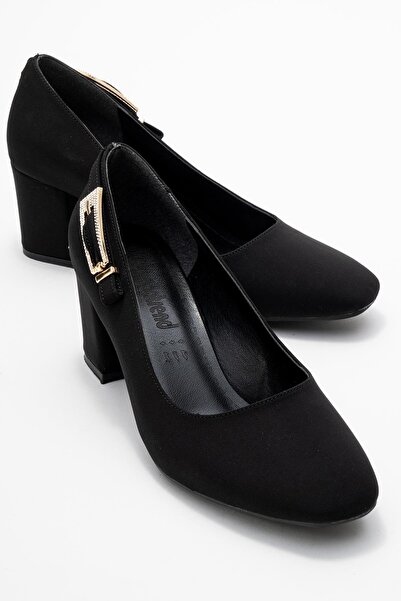 CCWAY AYAKKABI حذاء نسائي بكعب عالٍ ومشبك طويل من الجانب ومقدمة مدببة؛ أسود زرا