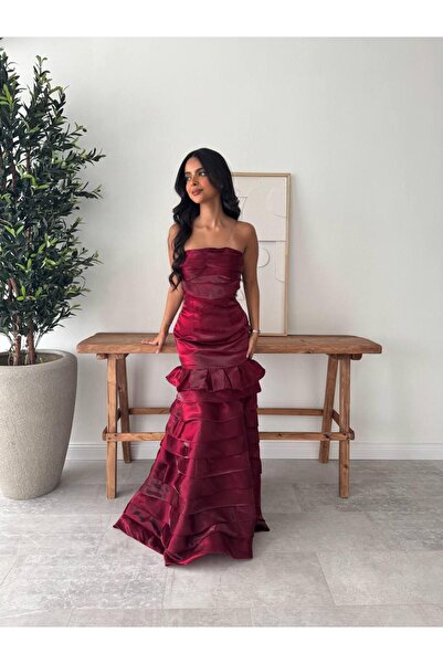 Generic Plain shiny layered evening dress