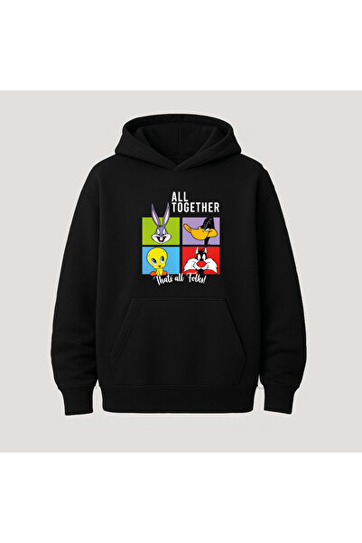 SVART WEAR Looney Tunes Baskılı Kanguru Cepli Pamuklu Kapüşonlu Uzun Kollu Ho...
