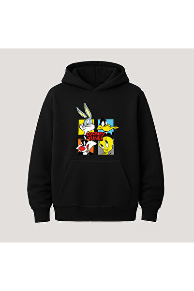 SVART WEAR Looney Tunes Baskılı Kanguru Cepli Pamuklu Kapüşonlu Uzun Kollu Ho...
