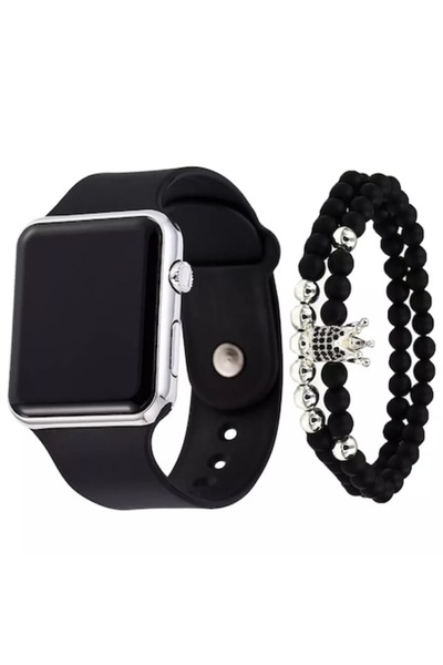 Tessero Set ceas digital cu LED și două brățări, model coroană cu pietre de zirconiu, mecanism cu cuarț, Si