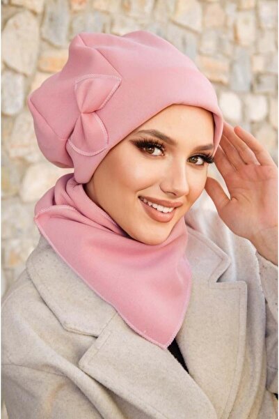 Aişe tesettür Powder Bow Hijab Beanie and Etol Set