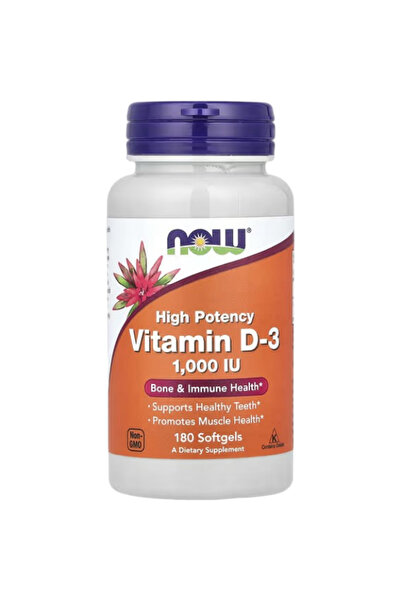 Now Foods ناو فودز، فيتامين د-3، عالي الفعالية، 1000 وحدة دولية، 180 كبسولة ه...